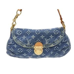 Louis Vuitton blue leather handbag denim Pleaty Monogram